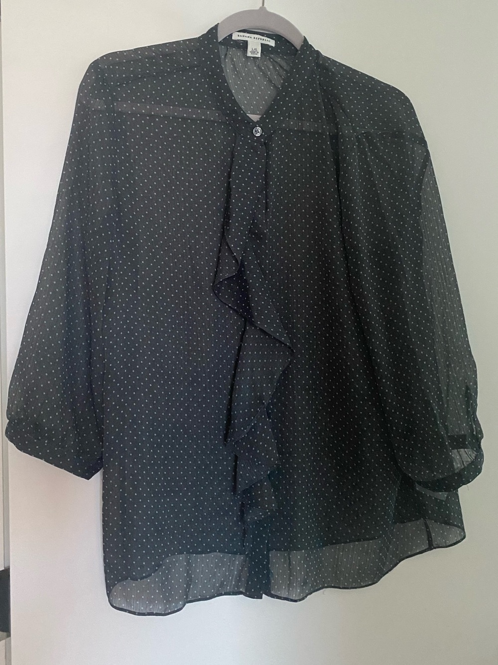 Banana Republic Black Sheer Polka Dot Ruffle Blouse
